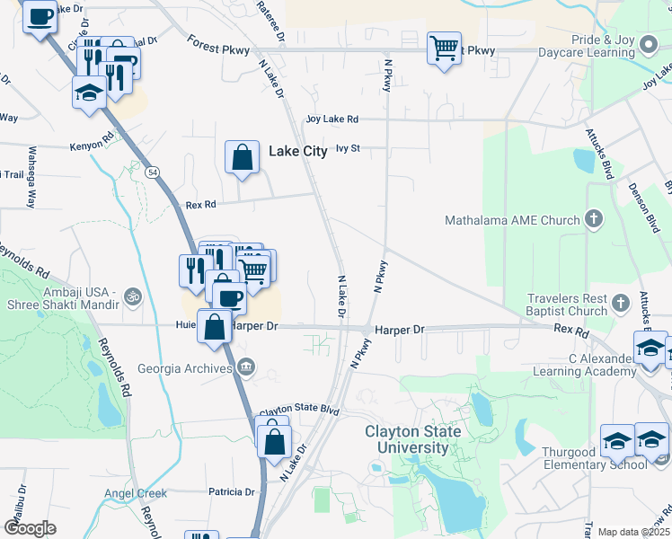 map of restaurants, bars, coffee shops, grocery stores, and more near 5631 North Lake Drive in Lake City