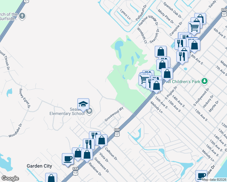 map of restaurants, bars, coffee shops, grocery stores, and more near 1004 Ray Costin Way in Murrells Inlet