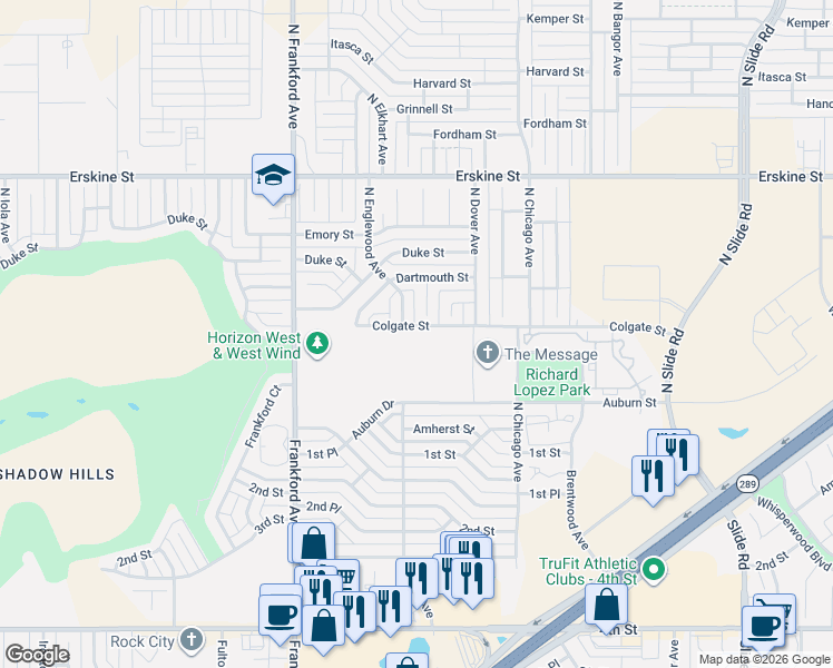 map of restaurants, bars, coffee shops, grocery stores, and more near 202 North Frankford Avenue in Lubbock