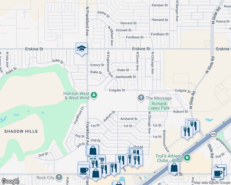 map of restaurants, bars, coffee shops, grocery stores, and more near 202 North Frankford Avenue in Lubbock