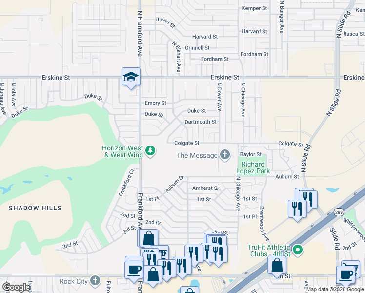 map of restaurants, bars, coffee shops, grocery stores, and more near 202 North Frankford Avenue in Lubbock