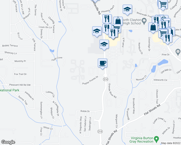map of restaurants, bars, coffee shops, grocery stores, and more near 1695 Broad River Road in Atlanta