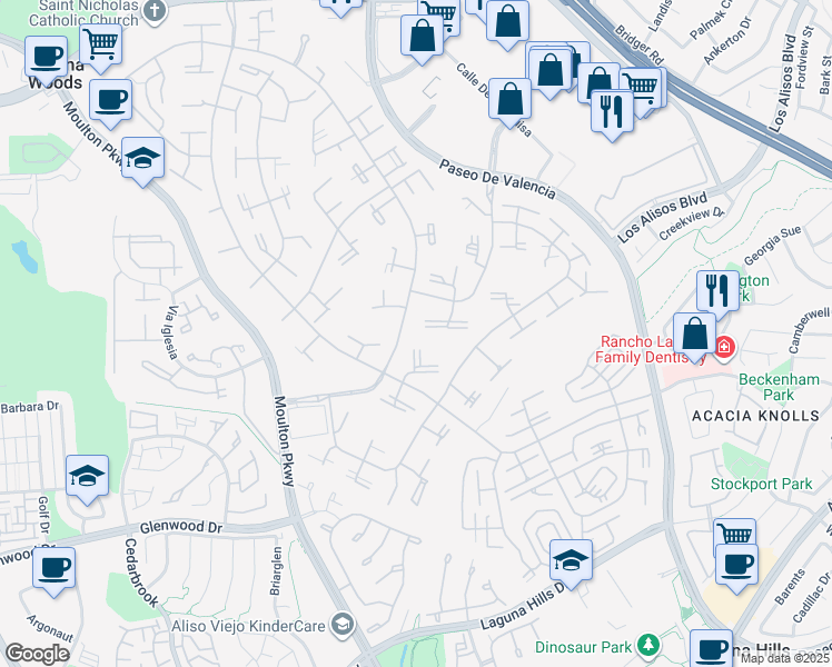 map of restaurants, bars, coffee shops, grocery stores, and more near 558 Avenida Sevilla in Laguna Woods