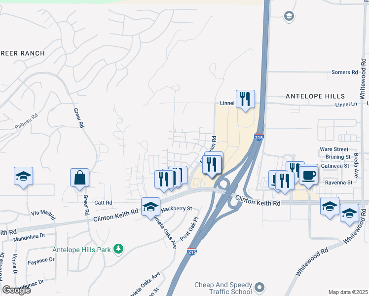 map of restaurants, bars, coffee shops, grocery stores, and more near 35739 Plume Lane in Murrieta