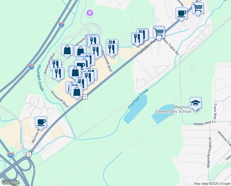 map of restaurants, bars, coffee shops, grocery stores, and more near 5313 Wilson Way in Birmingham