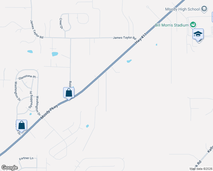 map of restaurants, bars, coffee shops, grocery stores, and more near 3512 Moody Parkway in Moody