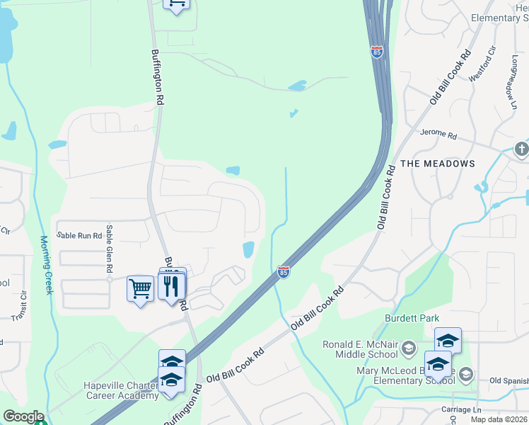 map of restaurants, bars, coffee shops, grocery stores, and more near 3010 Sable Tr in Atlanta