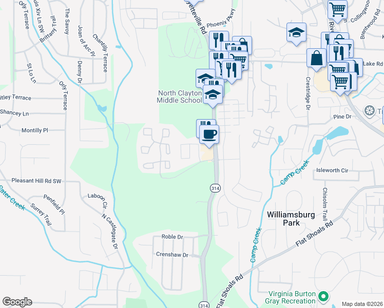 map of restaurants, bars, coffee shops, grocery stores, and more near 1686 Broad River Road in Atlanta