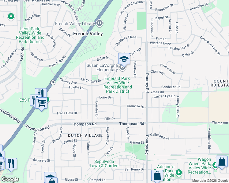 map of restaurants, bars, coffee shops, grocery stores, and more near 31751 Emerald Drive in Winchester