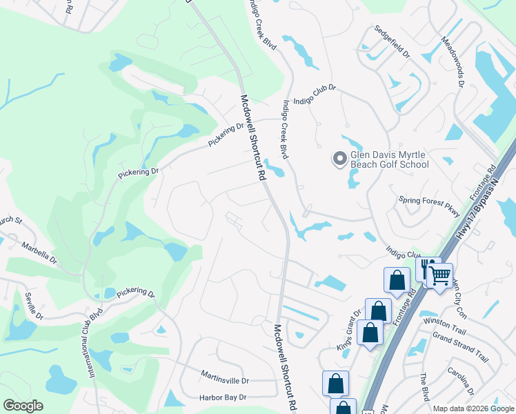 map of restaurants, bars, coffee shops, grocery stores, and more near 9523 Indigo Creek Boulevard in Murrells Inlet