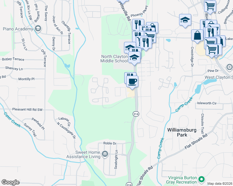 map of restaurants, bars, coffee shops, grocery stores, and more near 1695 Broad River Road in Atlanta