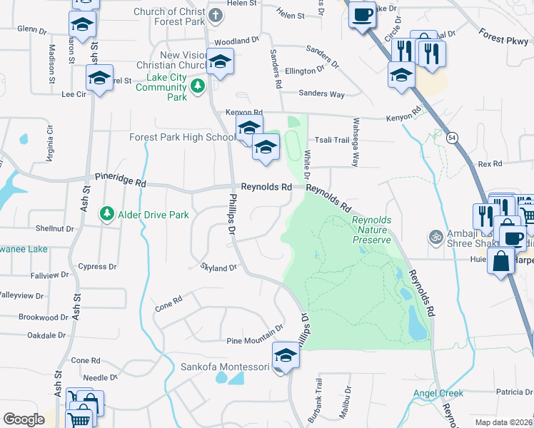 map of restaurants, bars, coffee shops, grocery stores, and more near 1077 Reynolds Court in Morrow