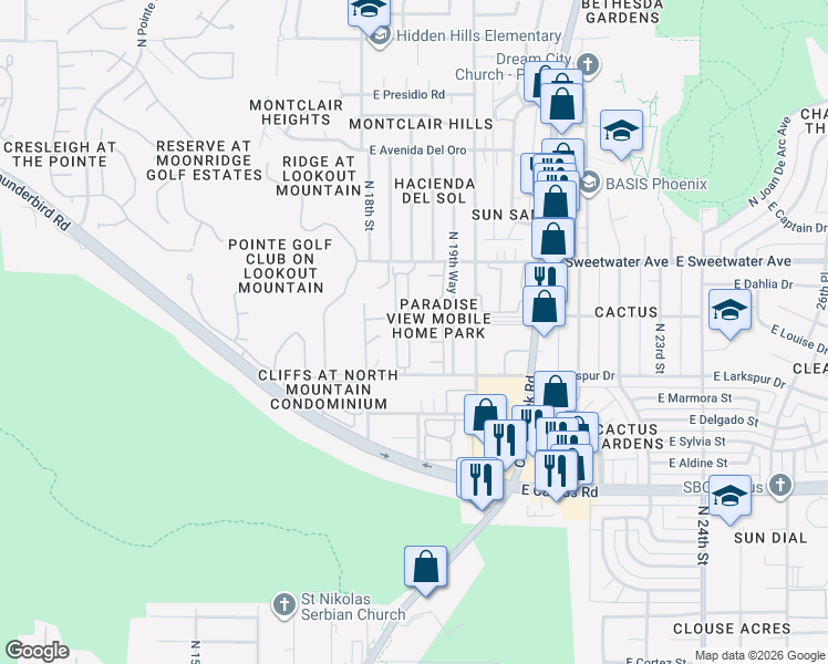map of restaurants, bars, coffee shops, grocery stores, and more near 1913 East Louise Drive in Phoenix