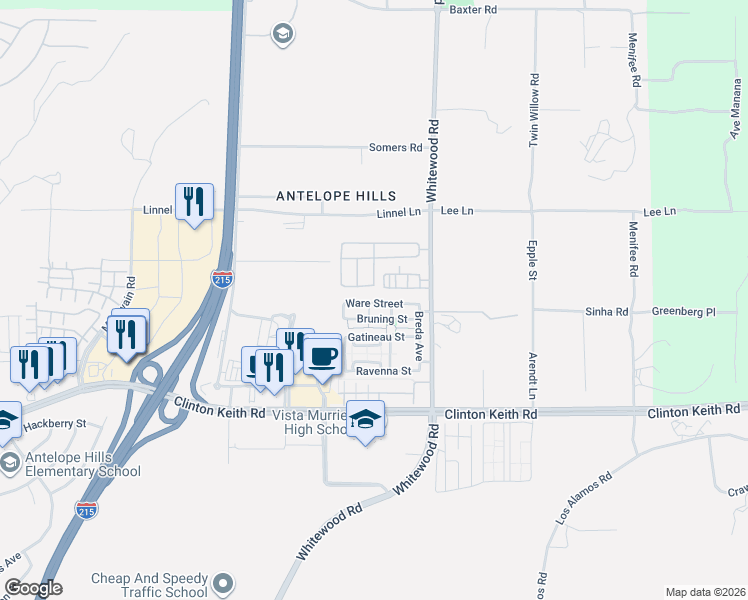 map of restaurants, bars, coffee shops, grocery stores, and more near 28399 Ware Street in Murrieta