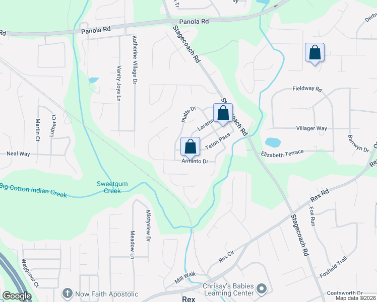 map of restaurants, bars, coffee shops, grocery stores, and more near 3710 Arminto Drive in Ellenwood