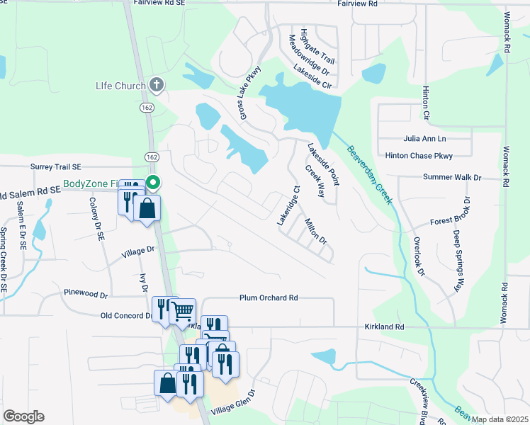map of restaurants, bars, coffee shops, grocery stores, and more near 25 Colser Drive in Covington