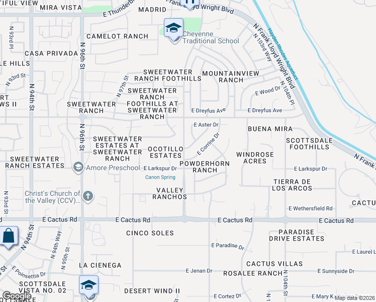 map of restaurants, bars, coffee shops, grocery stores, and more near 12722 North 100th Street in Scottsdale