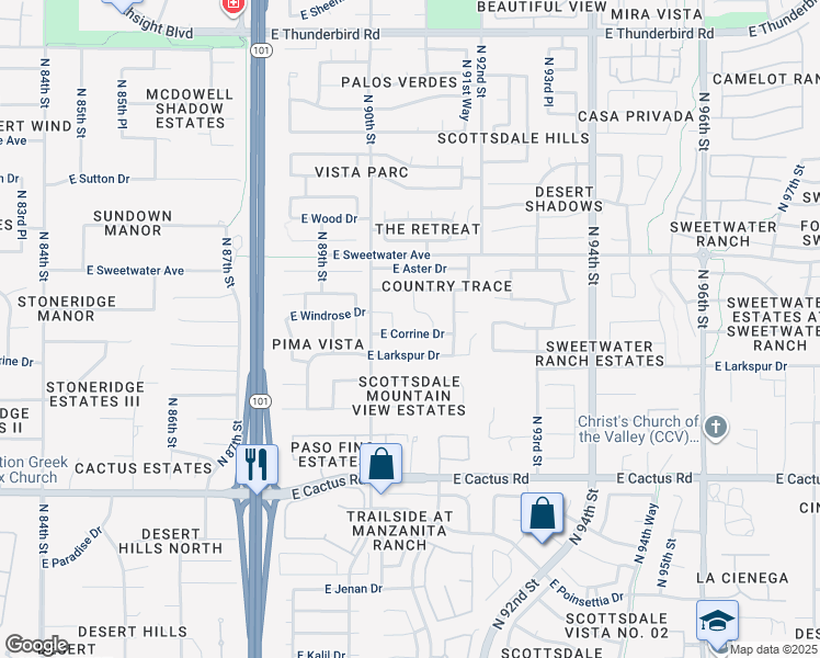 map of restaurants, bars, coffee shops, grocery stores, and more near 9043 East Corrine Drive in Scottsdale