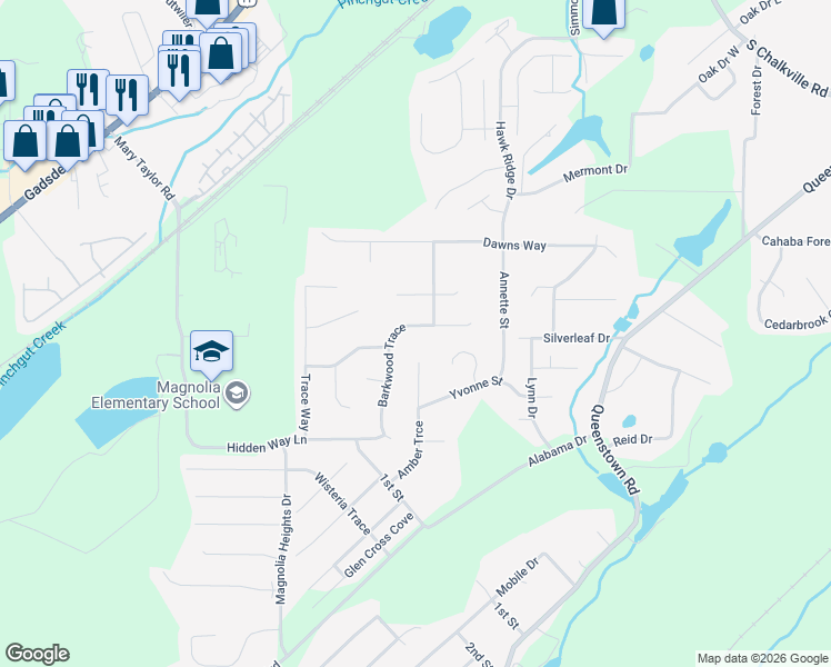 map of restaurants, bars, coffee shops, grocery stores, and more near 3257 Barkwood Trace in Trussville