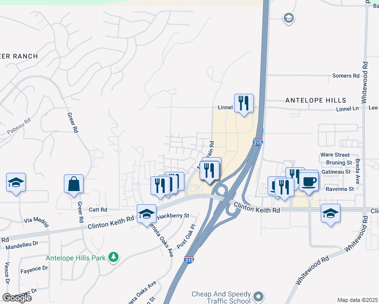 map of restaurants, bars, coffee shops, grocery stores, and more near 35717 Filaree Lane in Murrieta