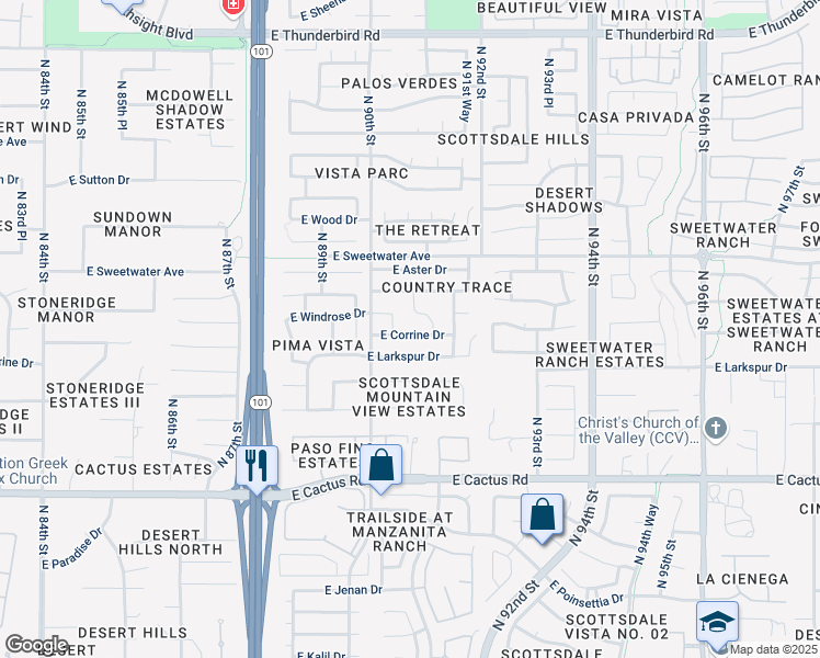 map of restaurants, bars, coffee shops, grocery stores, and more near 9043 East Corrine Drive in Scottsdale