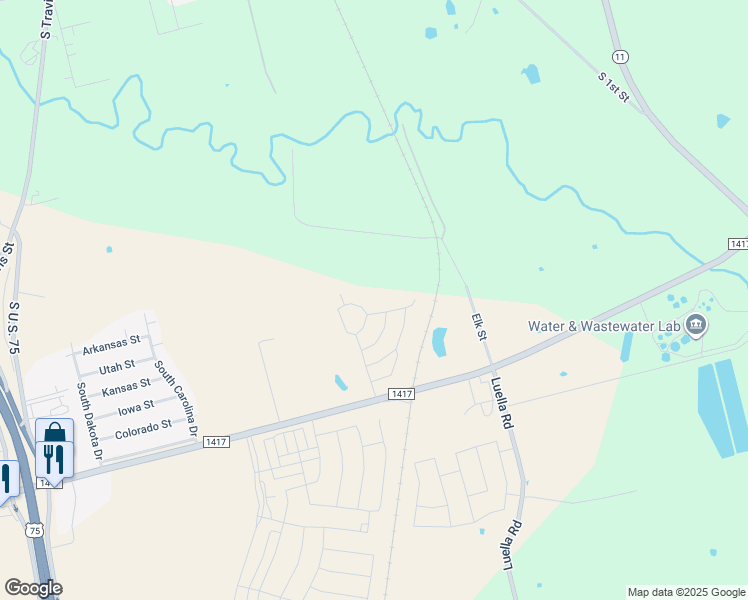 map of restaurants, bars, coffee shops, grocery stores, and more near 1601 Farm to Market Road 1417 in Sherman