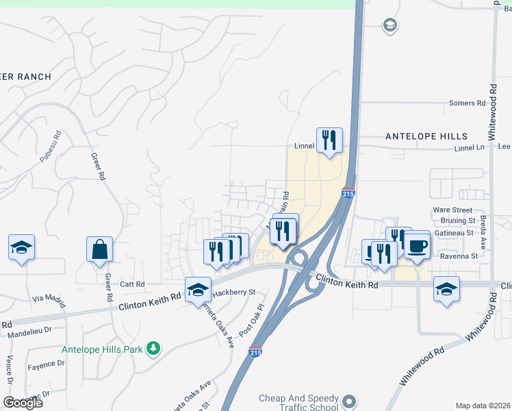 map of restaurants, bars, coffee shops, grocery stores, and more near 35717 Filaree Lane in Murrieta