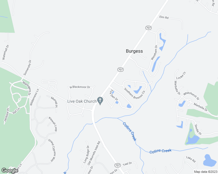 map of restaurants, bars, coffee shops, grocery stores, and more near 10799 Highway 707 in Murrells Inlet