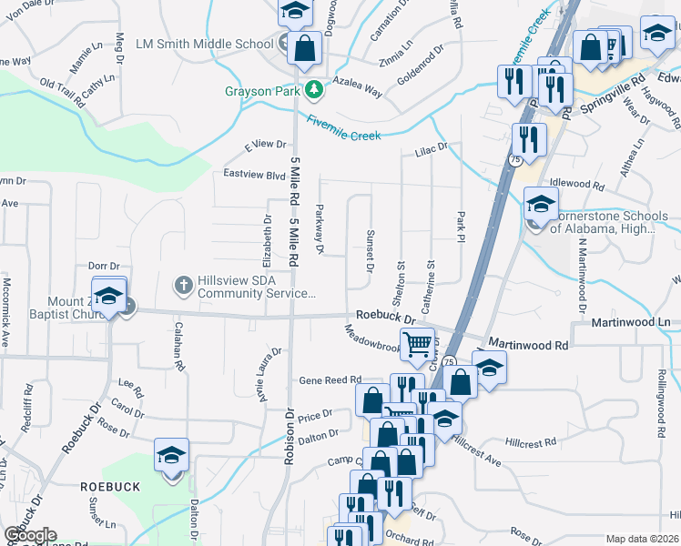 map of restaurants, bars, coffee shops, grocery stores, and more near 816 Meadowbrook Drive in Birmingham