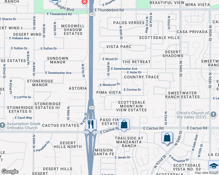 map of restaurants, bars, coffee shops, grocery stores, and more near 12693 North 88th Place in Scottsdale