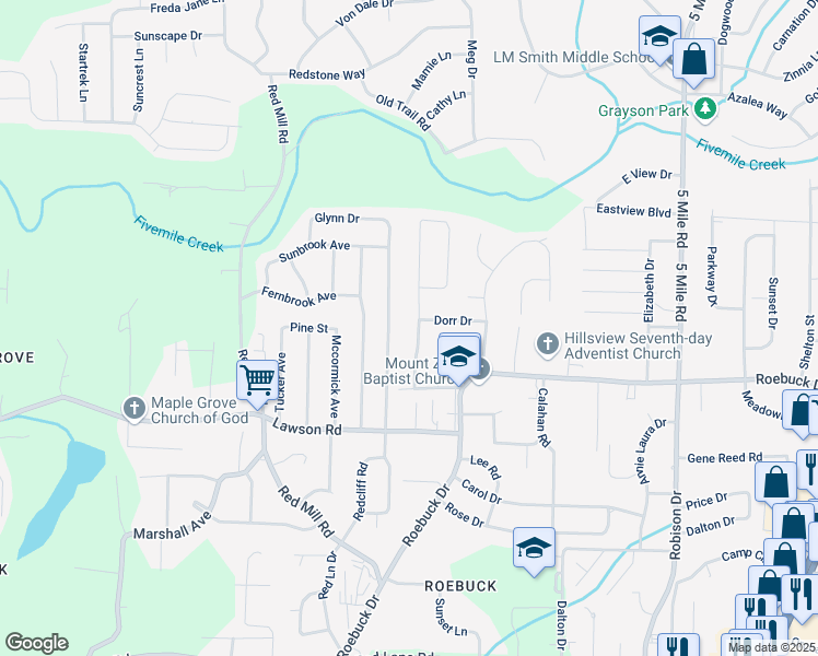 map of restaurants, bars, coffee shops, grocery stores, and more near 821 Hickory Drive in Birmingham