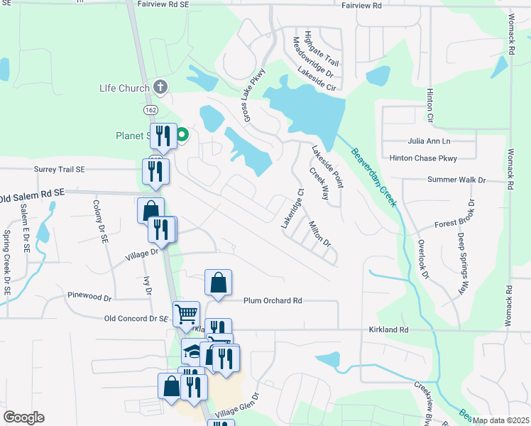 map of restaurants, bars, coffee shops, grocery stores, and more near 45 Colser Drive in Covington
