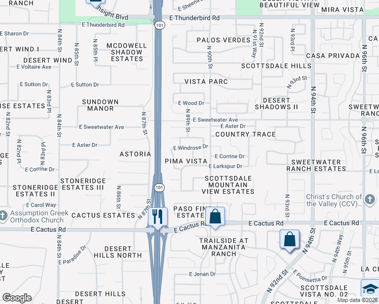 map of restaurants, bars, coffee shops, grocery stores, and more near 12693 North 88th Place in Scottsdale