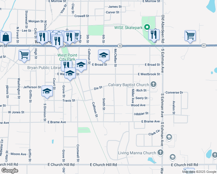 map of restaurants, bars, coffee shops, grocery stores, and more near 500-598 Smith Street in West Point