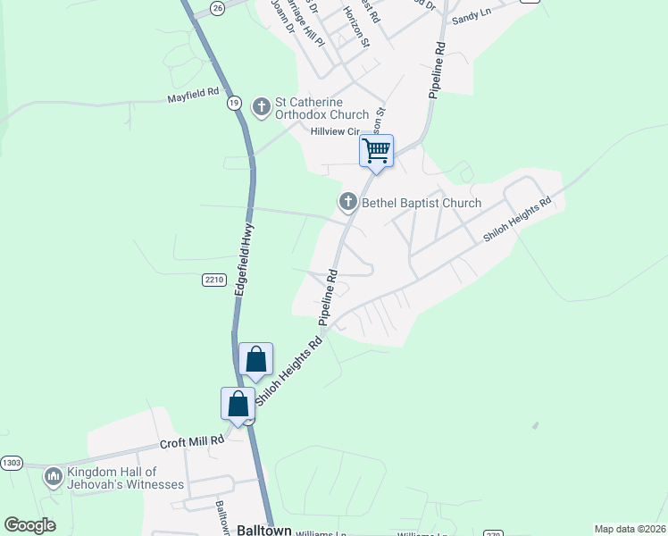 map of restaurants, bars, coffee shops, grocery stores, and more near State Highway 1071 in Aiken
