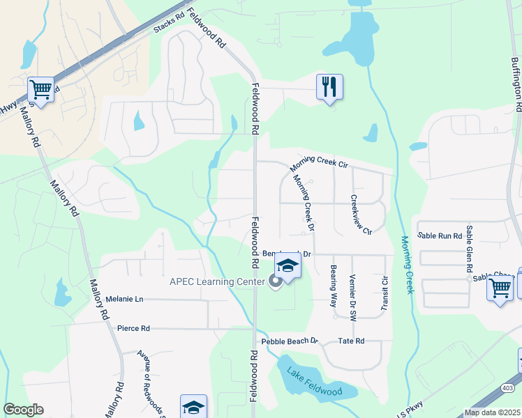 map of restaurants, bars, coffee shops, grocery stores, and more near 5642 Feldwood Road in Atlanta