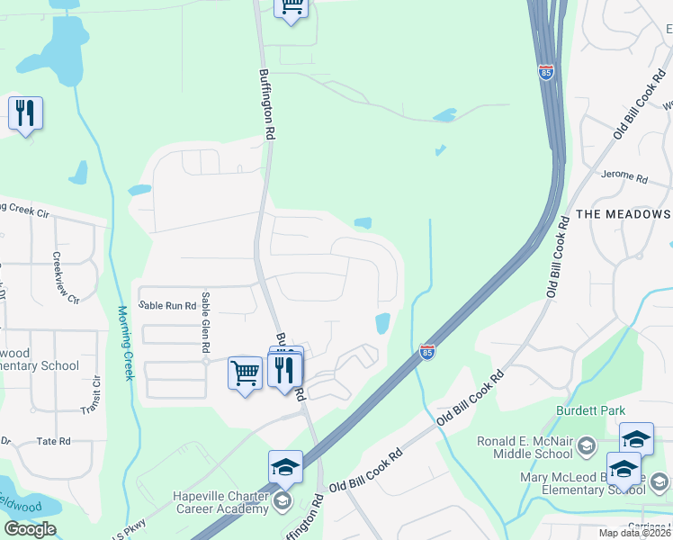 map of restaurants, bars, coffee shops, grocery stores, and more near 3207 Sable Run Road in Atlanta