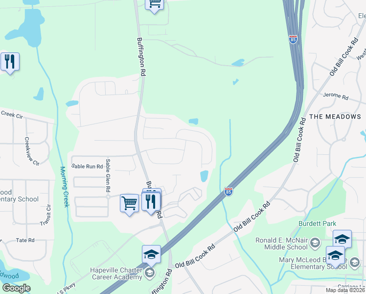 map of restaurants, bars, coffee shops, grocery stores, and more near 3224 Sable Run Road in Atlanta
