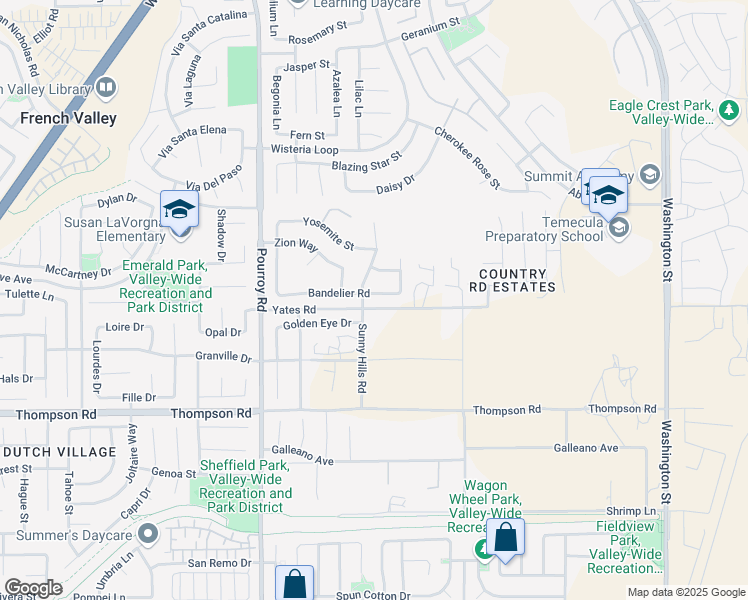 map of restaurants, bars, coffee shops, grocery stores, and more near 32281 Bandelier Road in Winchester