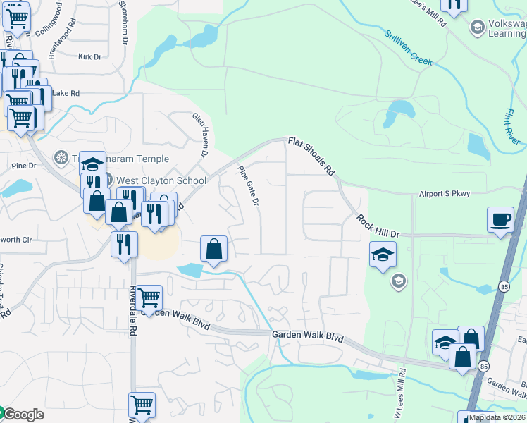 map of restaurants, bars, coffee shops, grocery stores, and more near 5635 Pine Gate Drive in Atlanta