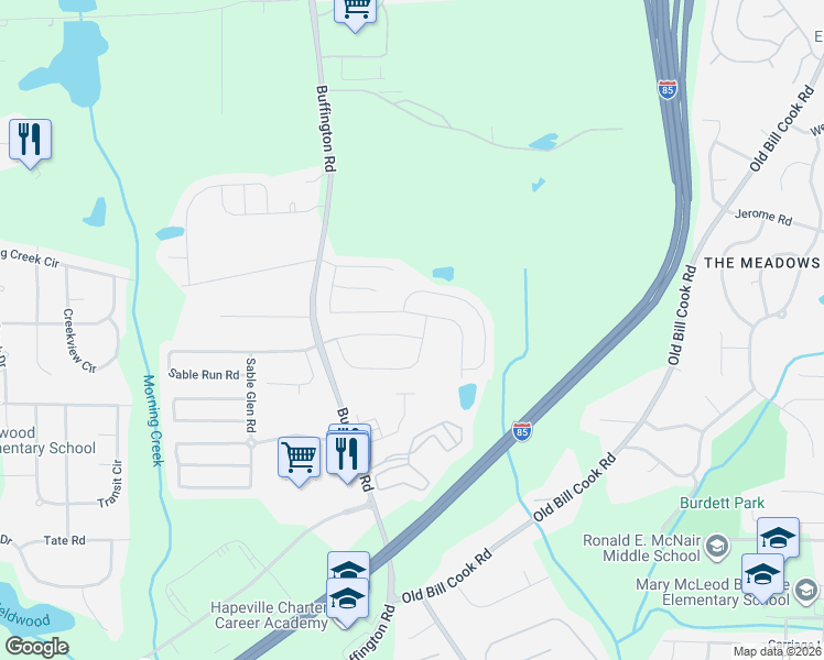 map of restaurants, bars, coffee shops, grocery stores, and more near 3207 Sable Run Road in Atlanta