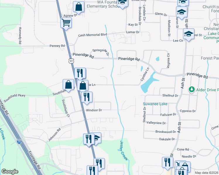 map of restaurants, bars, coffee shops, grocery stores, and more near 459 Cynthia Ln in Forest Park