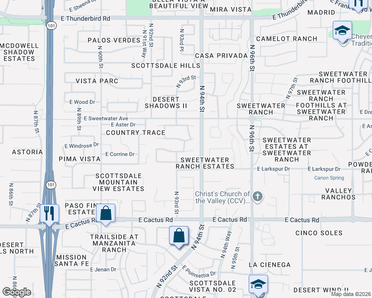 map of restaurants, bars, coffee shops, grocery stores, and more near 9374 East Desert Trail in Scottsdale