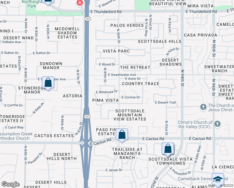 map of restaurants, bars, coffee shops, grocery stores, and more near 12704 North 89th Place in Scottsdale