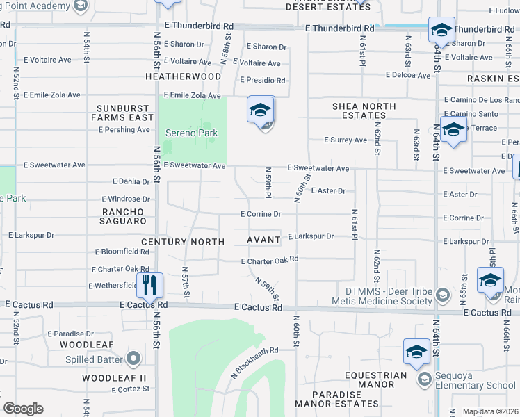 map of restaurants, bars, coffee shops, grocery stores, and more near 5919 East Corrine Drive in Scottsdale