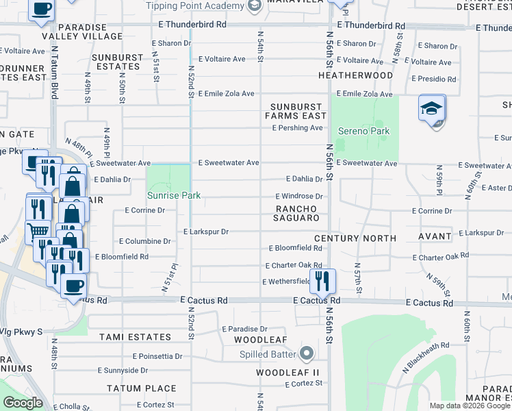 map of restaurants, bars, coffee shops, grocery stores, and more near 5401 East Corrine Drive in Scottsdale
