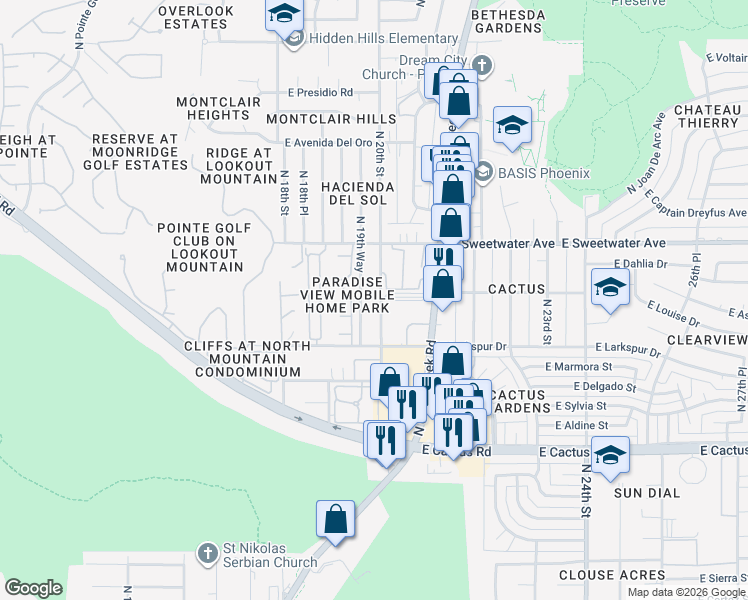 map of restaurants, bars, coffee shops, grocery stores, and more near 12626 North 20th Street in Phoenix