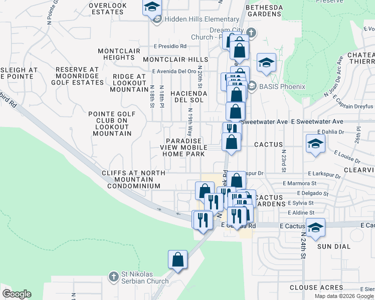 map of restaurants, bars, coffee shops, grocery stores, and more near 1913 East Louise Drive in Phoenix