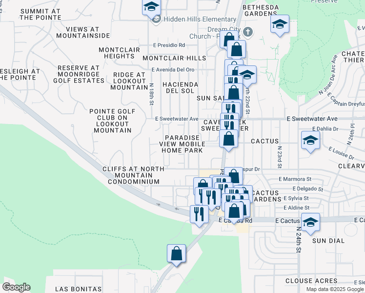 map of restaurants, bars, coffee shops, grocery stores, and more near 1913 East Louise Drive in Phoenix