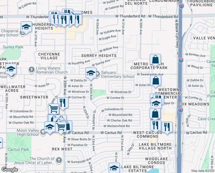 map of restaurants, bars, coffee shops, grocery stores, and more near 12642 North 32nd Avenue in Phoenix